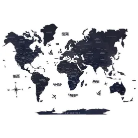 2D Colored Wooden World Map Prussian Blue Basic