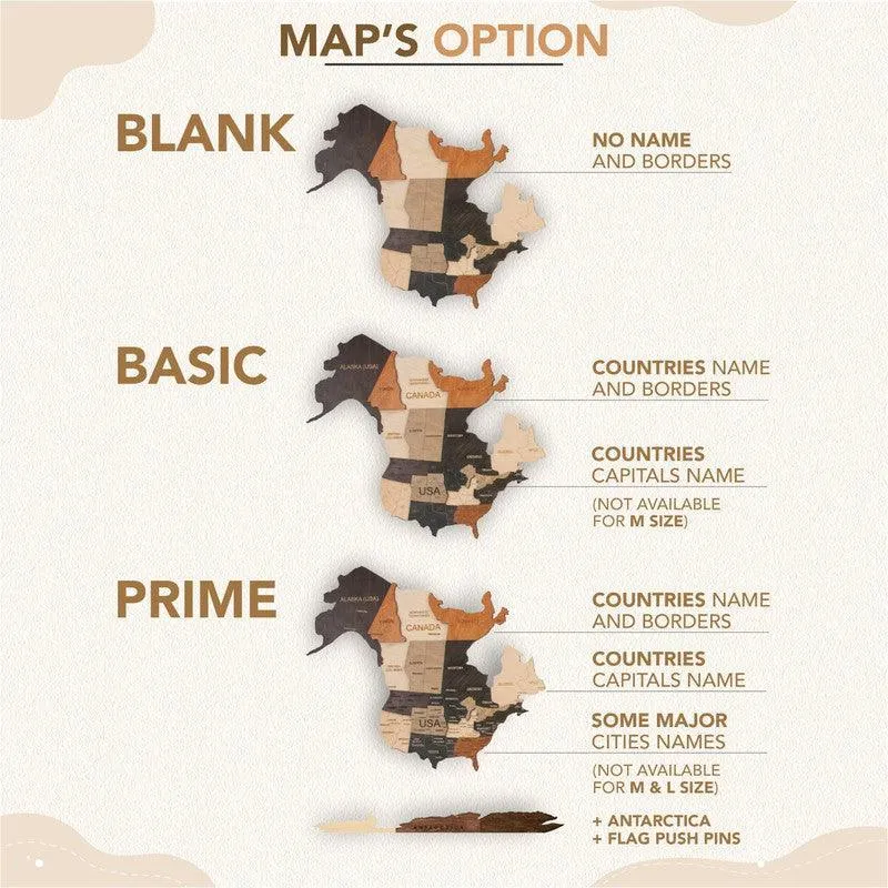 3D Wooden World Map Espresso Basic