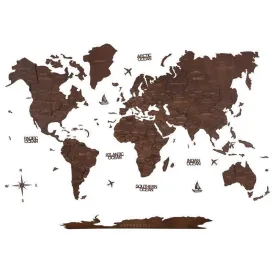 3D Wooden World Map Espresso Basic