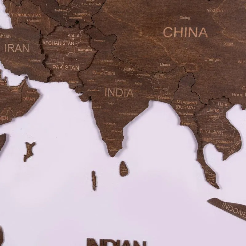 3D Wooden World Map Espresso Basic
