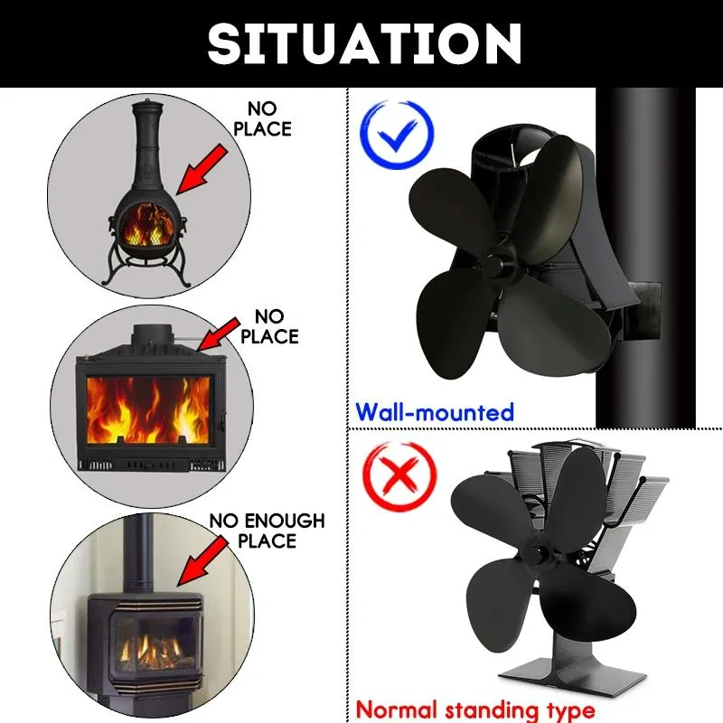 4-Blade Fireplace Stove Fan | Heat Powered | Aluminum (Variant)