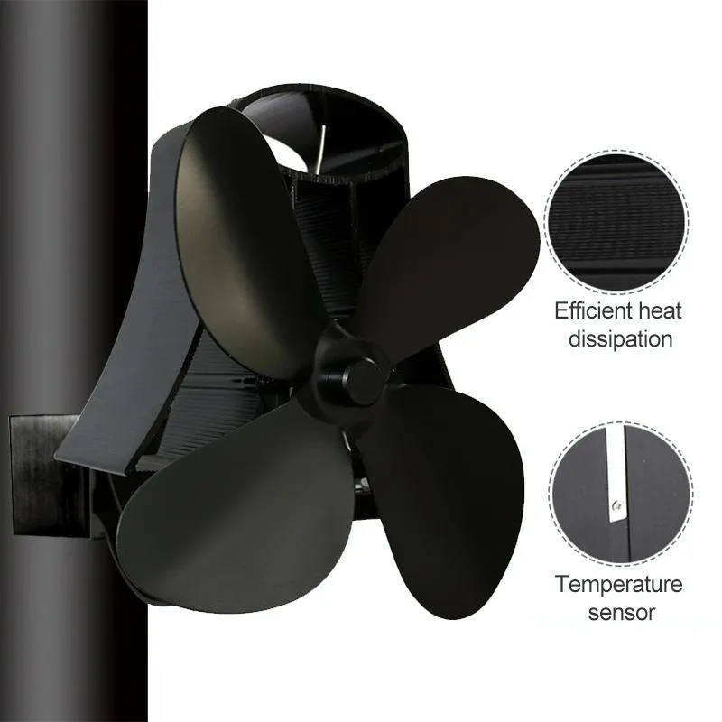 4-Blade Fireplace Stove Fan | Heat Powered | Aluminum (Variant)