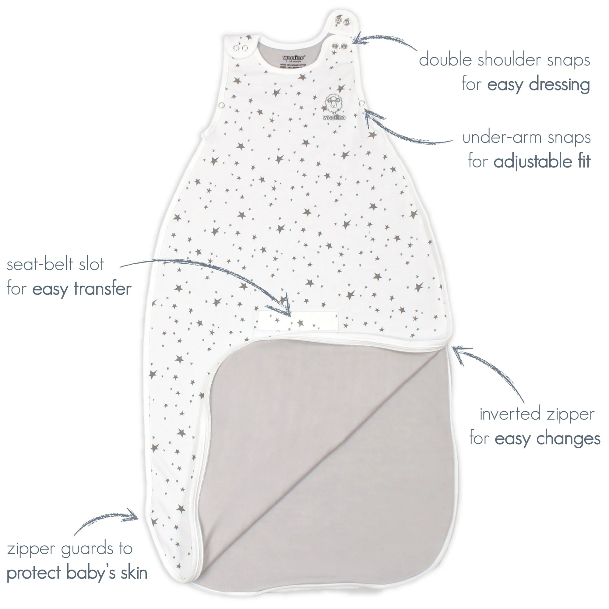 4 Season Ultimate Toddler Sleep Bag, Merino Wool & Organic Cotton, 2 - 4 Years, Rainbow