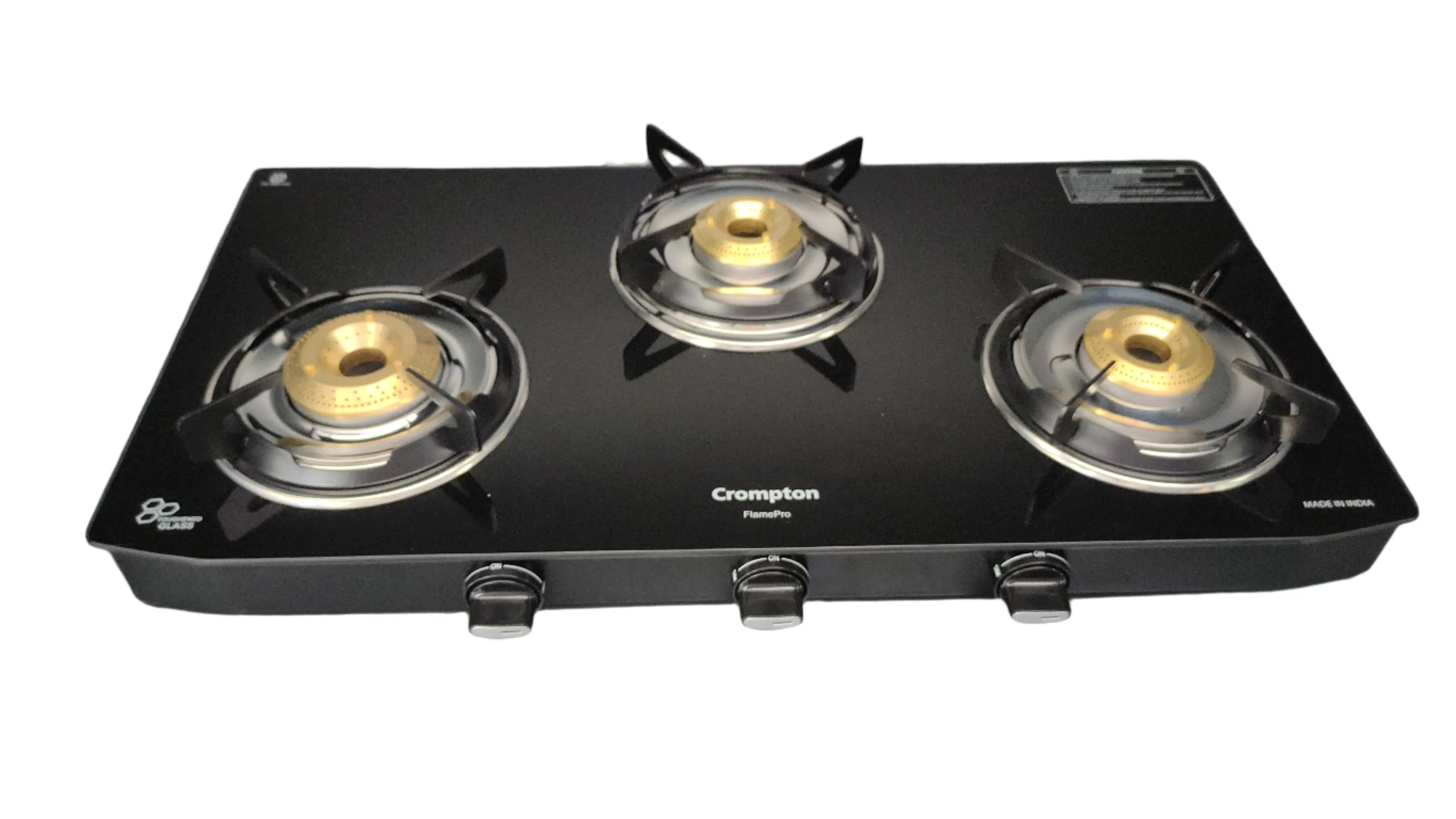 Crompton CKT-FPR753-MSB 3 Burner Gas Stove 3 Burner Gas Stove | Dual Drip Trays | 1 Jumbo, 1 Medium and 1 Small Brass Burner