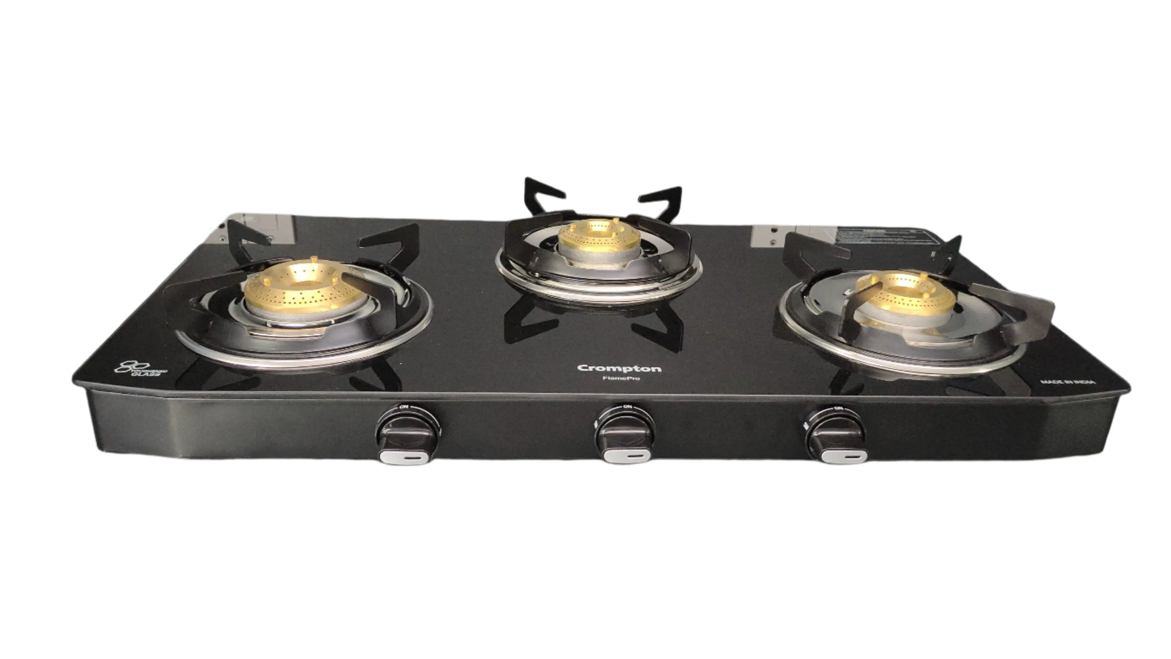 Crompton CKT-FPR753-MSB 3 Burner Gas Stove 3 Burner Gas Stove | Dual Drip Trays | 1 Jumbo, 1 Medium and 1 Small Brass Burner