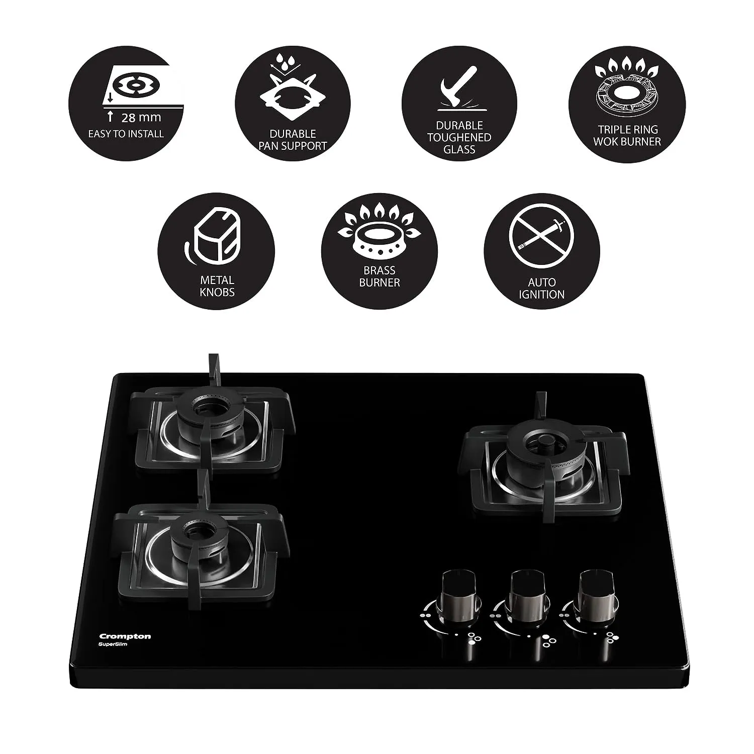 Crompton TAB-SUHB603-MBL SuperSlim Gas Hob 60cm 3burner