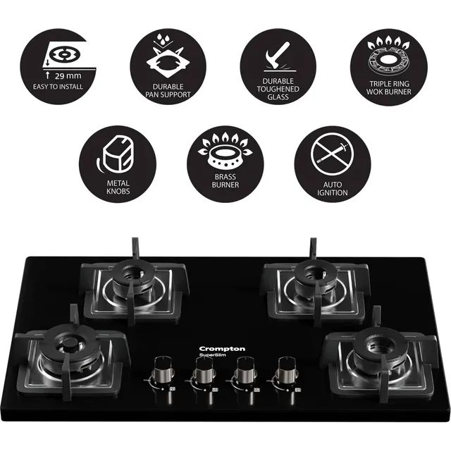Crompton TAB-SUHB654-MBL SuperSlim Hobs Half Brass 65cm 4 Burners Midnight Black