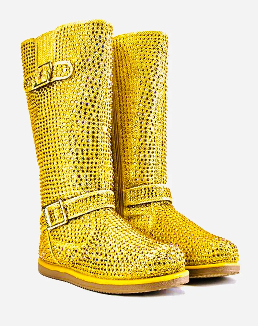 Gold Rhinestone Swarovski Crystal Boots