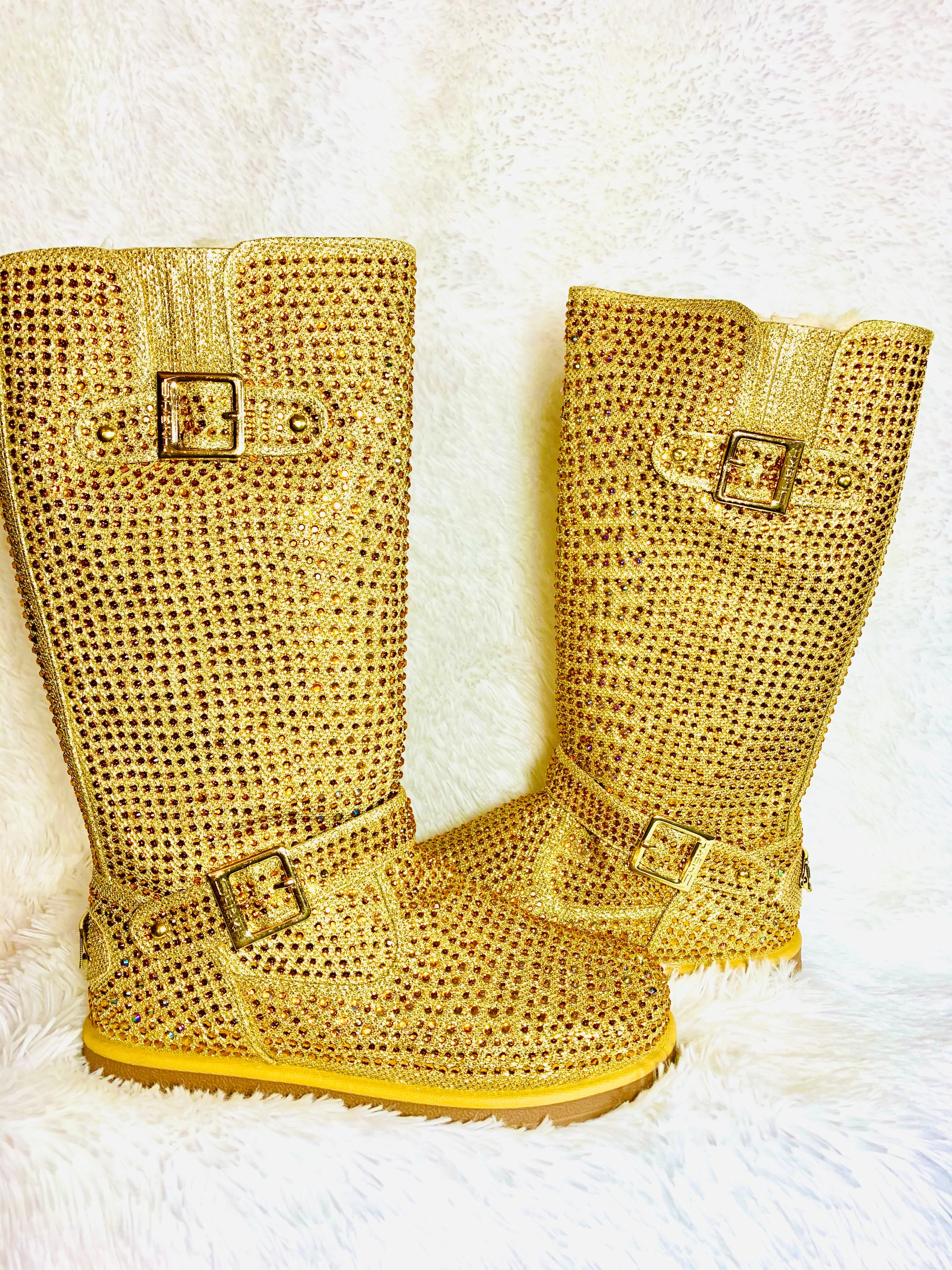 Gold Rhinestone Swarovski Crystal Boots