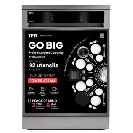 IFB Neptune SX16 16 Place Setting Dishwasher | Ion Tech | Auto Door Opening | 360° Spray Arms | 70°C Hot Wash | A   Energy Rating | Pearl Grey | Made in Turkey