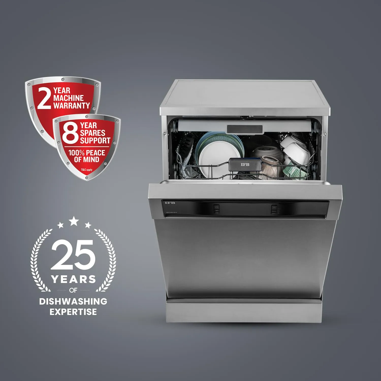 IFB Neptune SX16 16 Place Setting Dishwasher | Ion Tech | Auto Door Opening | 360° Spray Arms | 70°C Hot Wash | A   Energy Rating | Pearl Grey | Made in Turkey