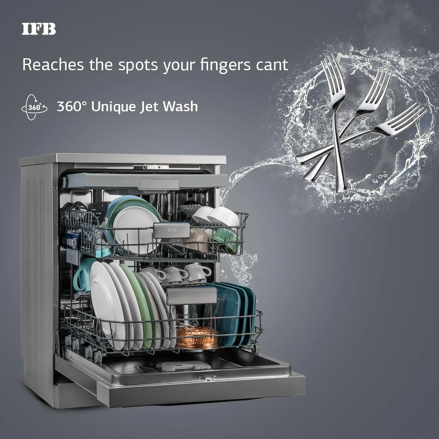 IFB Neptune SX16 16 Place Setting Dishwasher | Ion Tech | Auto Door Opening | 360° Spray Arms | 70°C Hot Wash | A   Energy Rating | Pearl Grey | Made in Turkey
