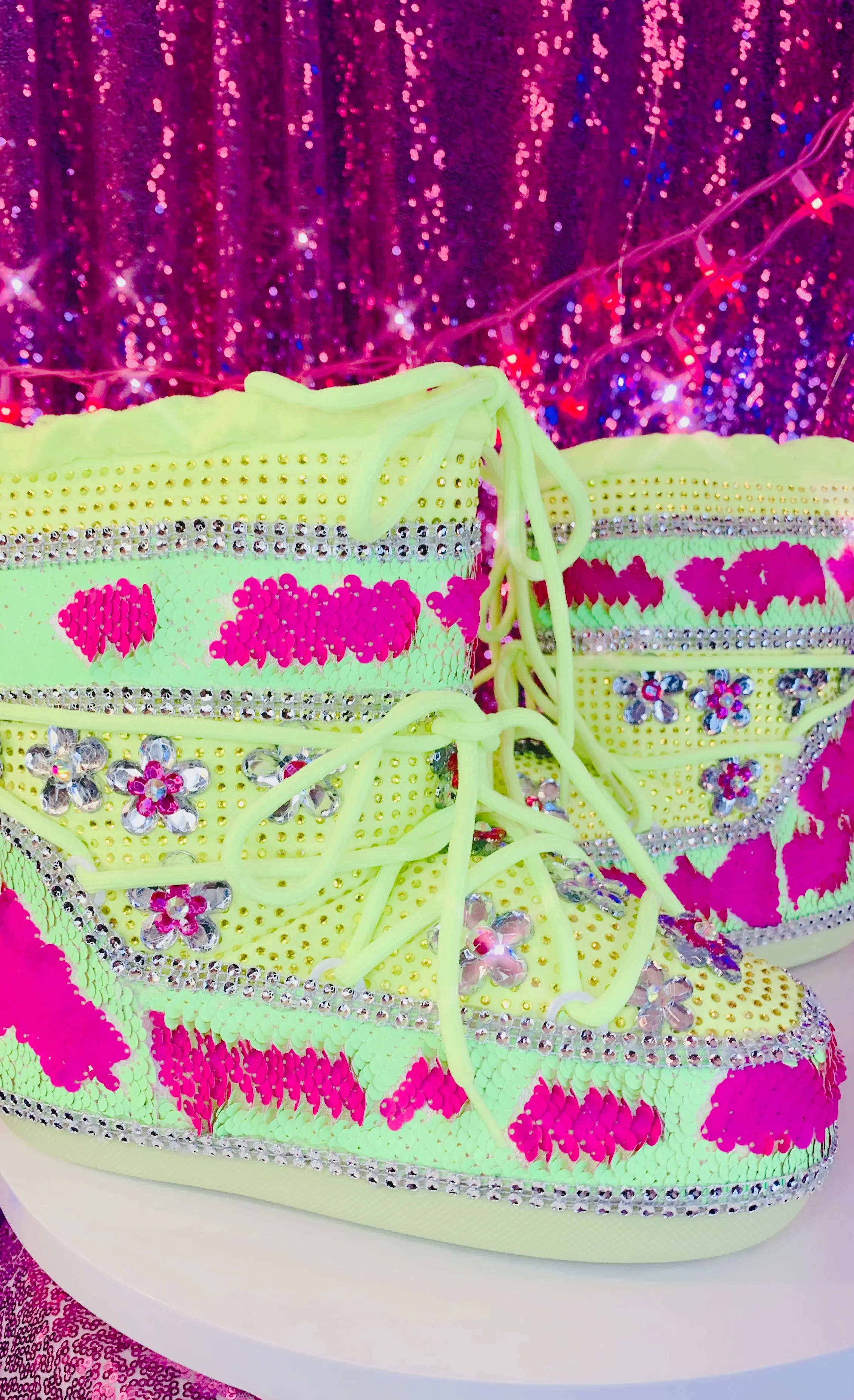 Mermaid Neon Green Pink  Rhinestone Snow Boots