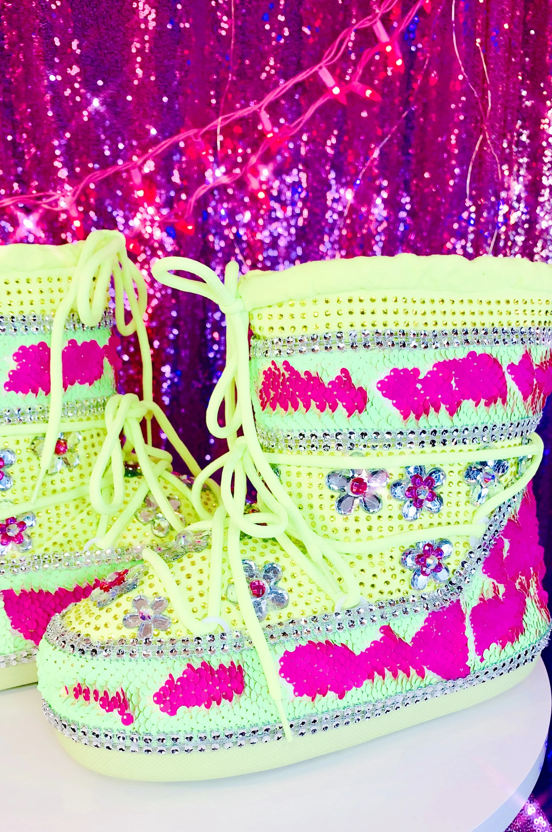 Mermaid Neon Green Pink  Rhinestone Snow Boots