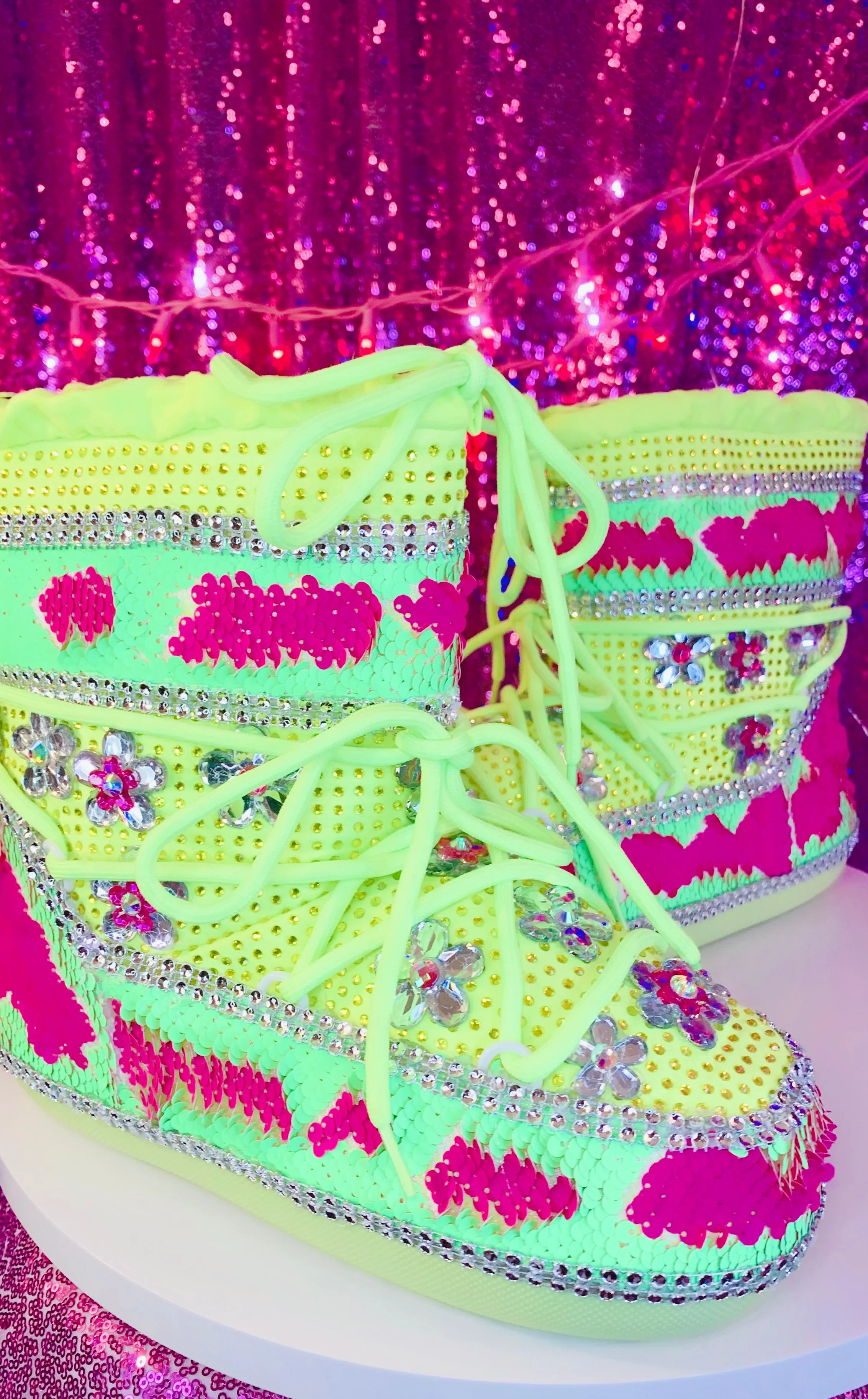 Mermaid Neon Green Pink  Rhinestone Snow Boots