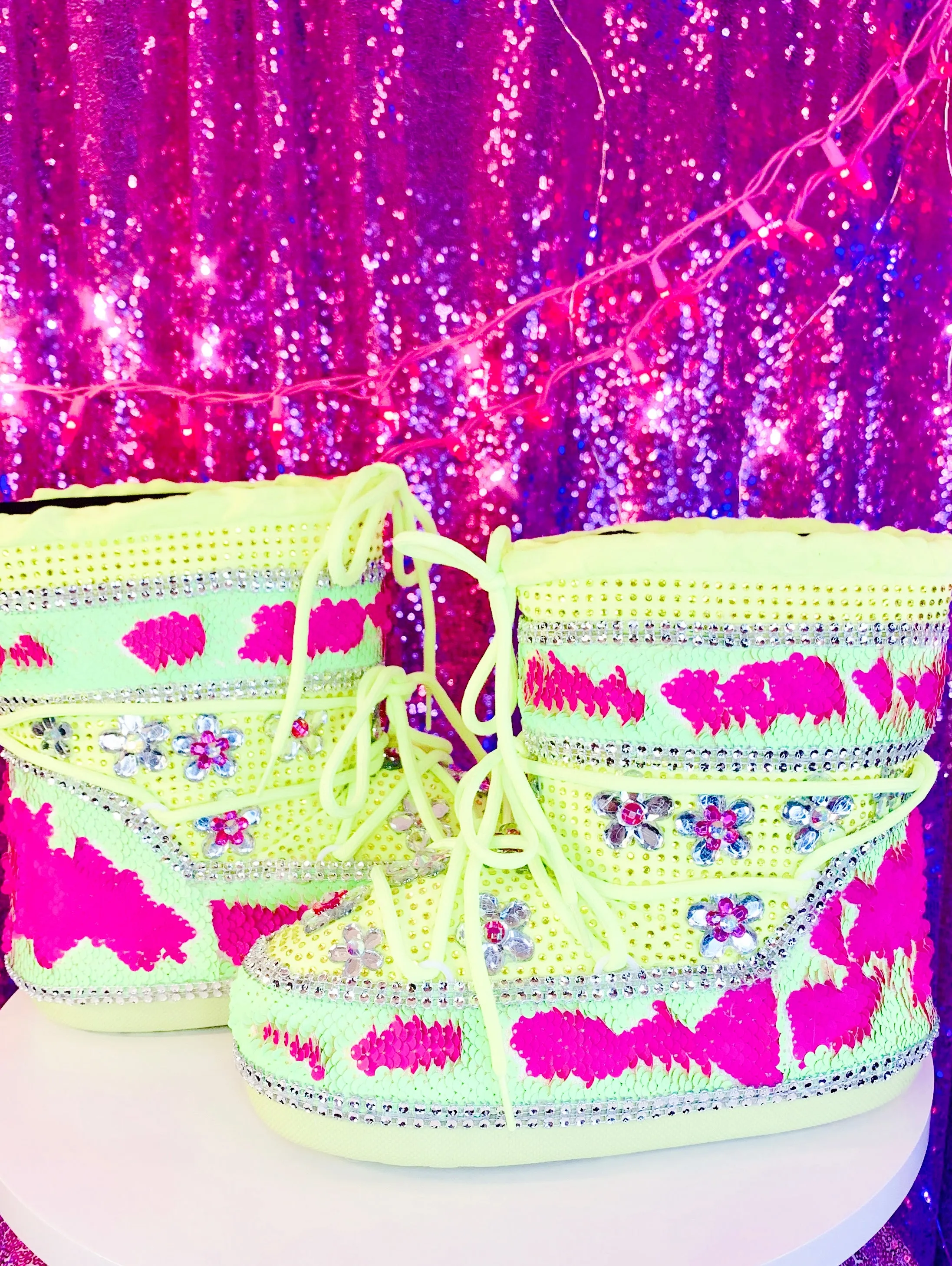 Mermaid Neon Green Pink  Rhinestone Snow Boots