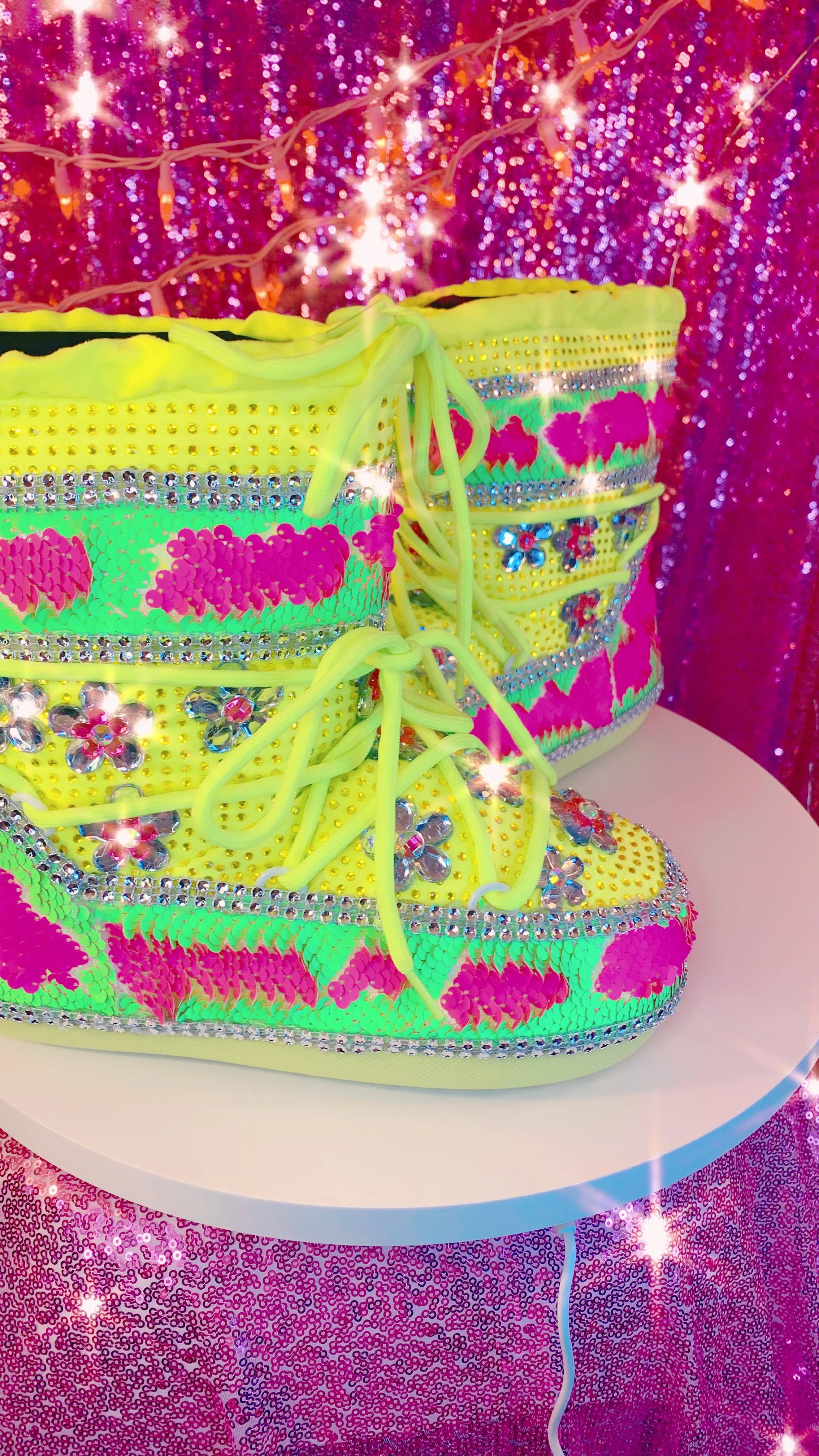 Mermaid Neon Green Pink  Rhinestone Snow Boots