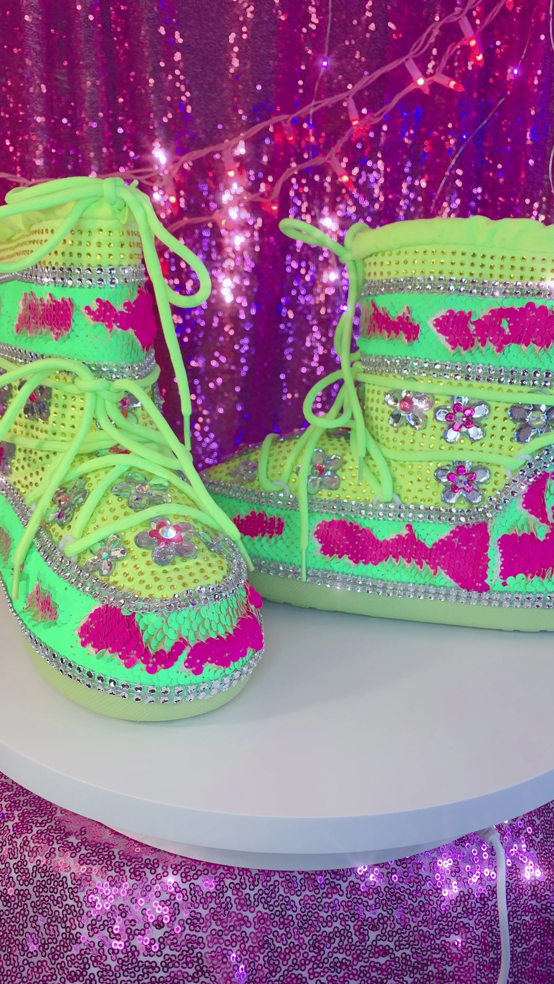 Mermaid Neon Green Pink  Rhinestone Snow Boots