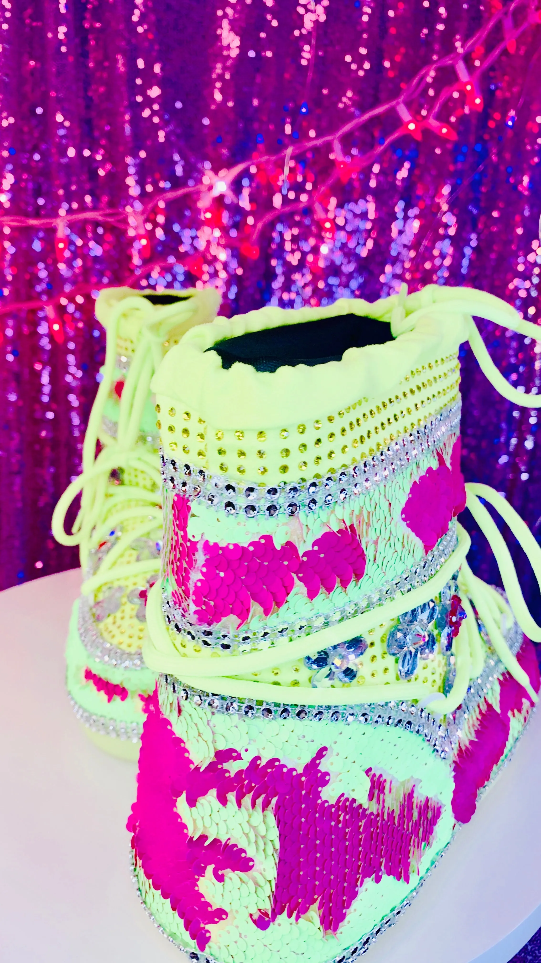 Mermaid Neon Green Pink  Rhinestone Snow Boots