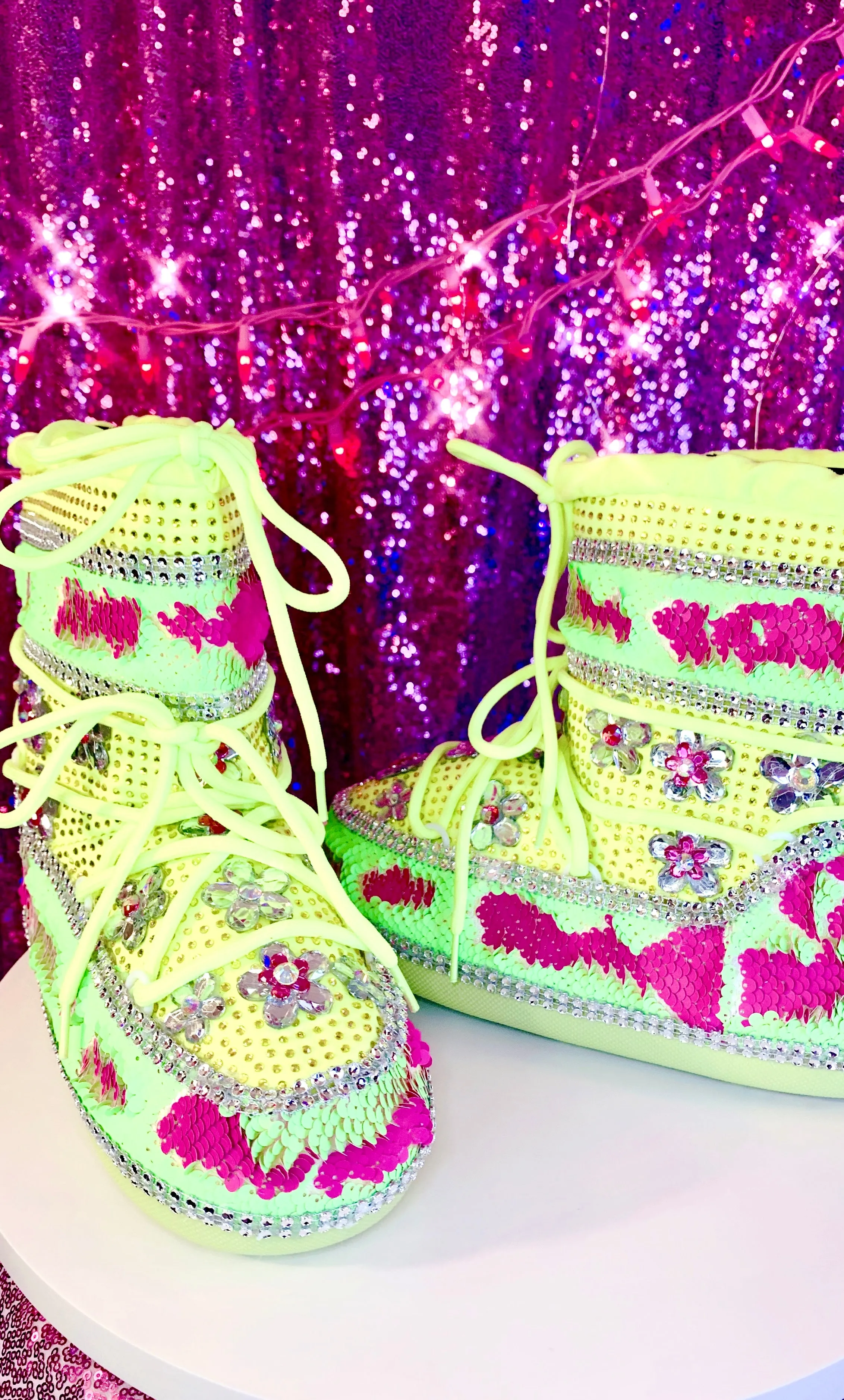 Mermaid Neon Green Pink  Rhinestone Snow Boots