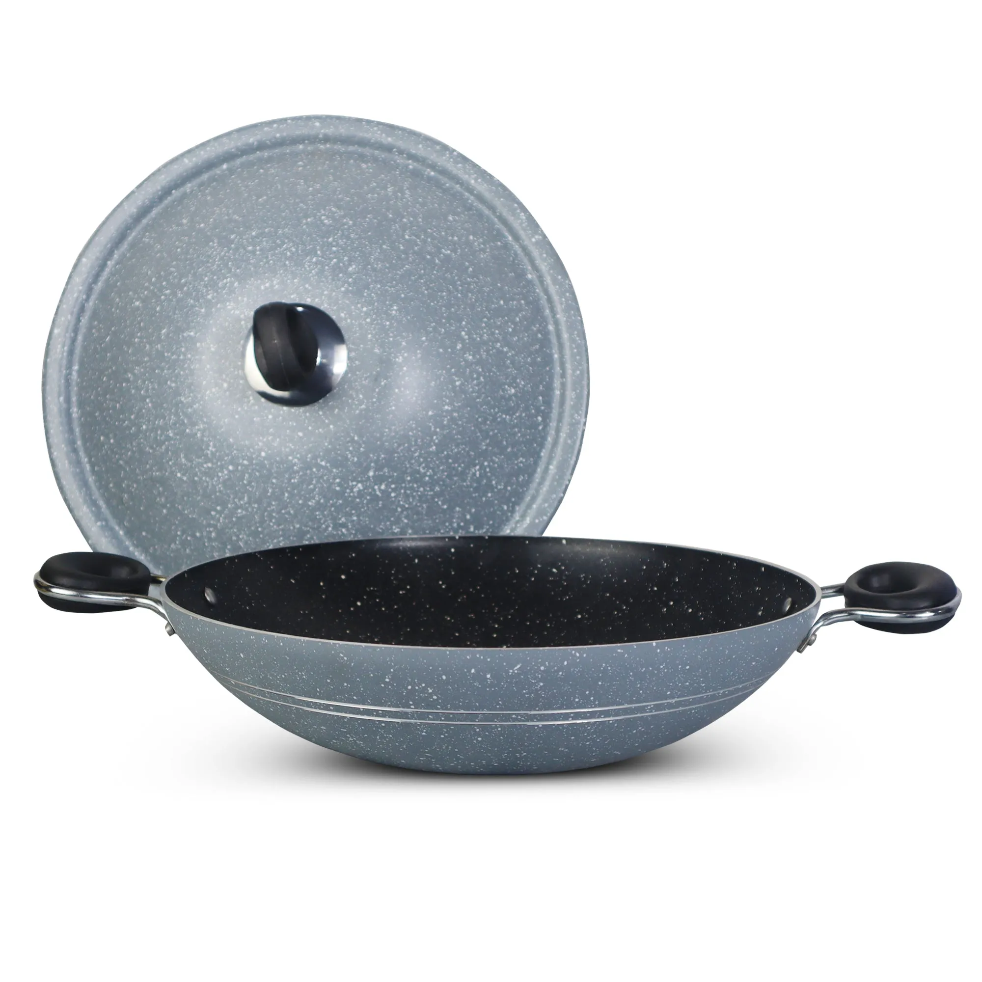 Non Stick Marble Coated Queen Wok (Karahi) - Grey