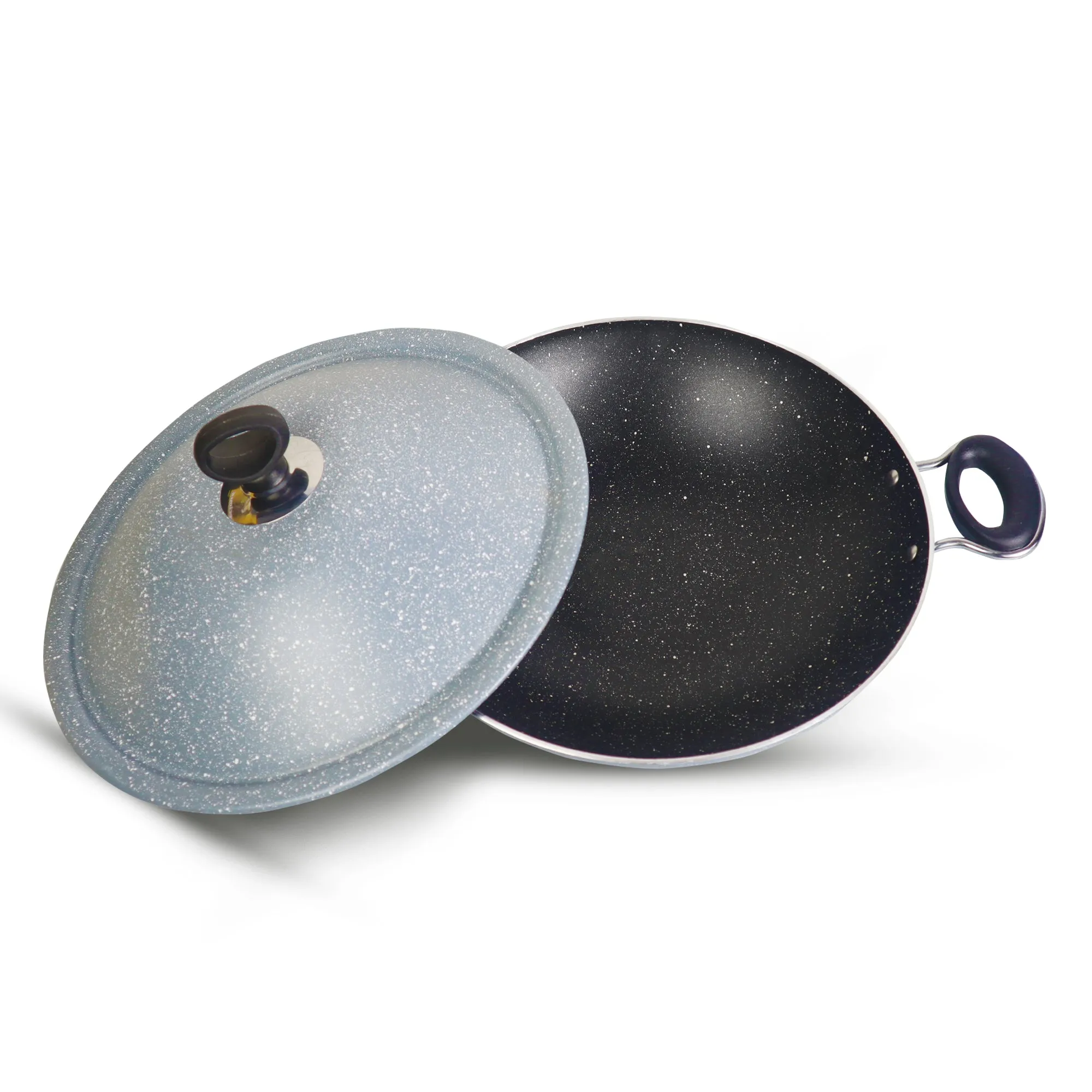 Non Stick Marble Coated Queen Wok (Karahi) - Grey