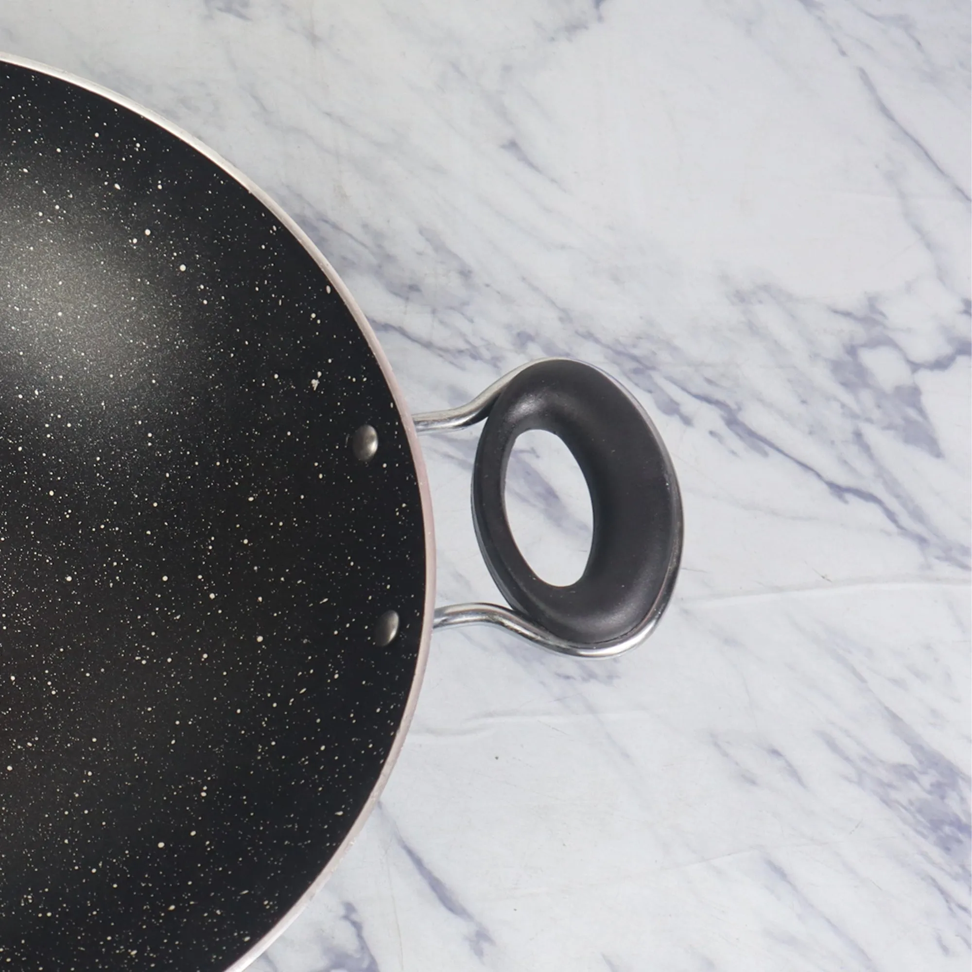 Non Stick Marble Coated Queen Wok (Karahi) - Grey
