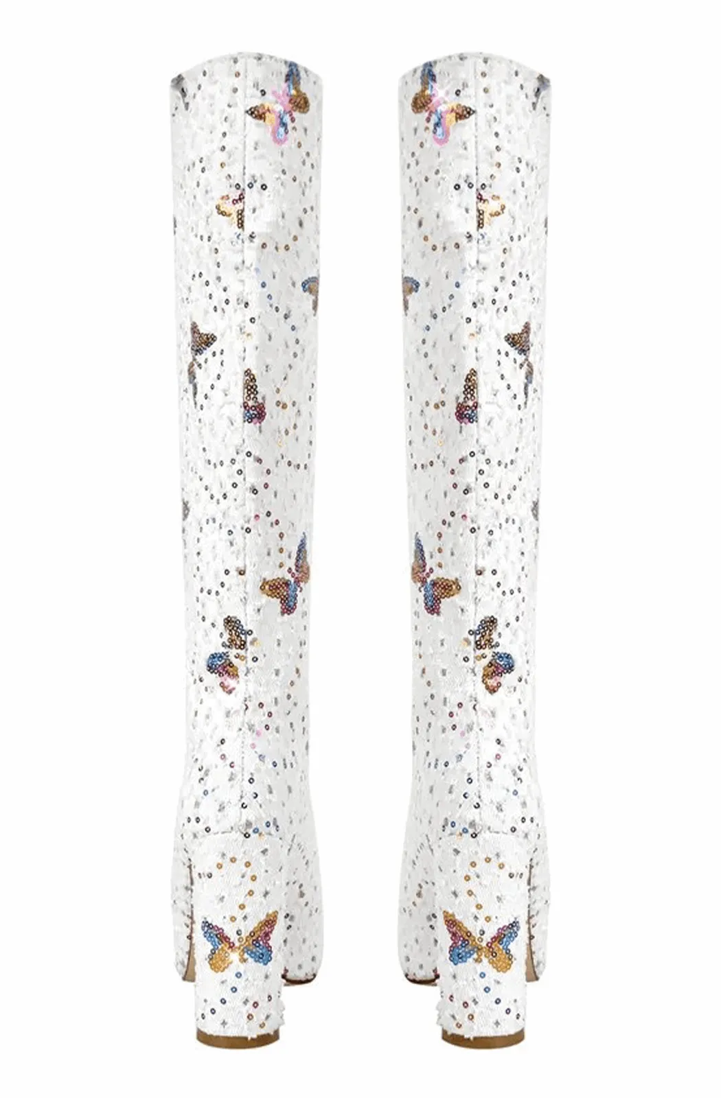 Plus size rainbow sequined butterfly boots