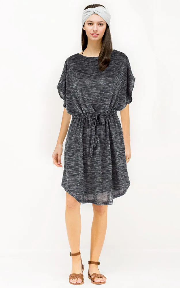SM339 Black Heather Belted Dress Poncho