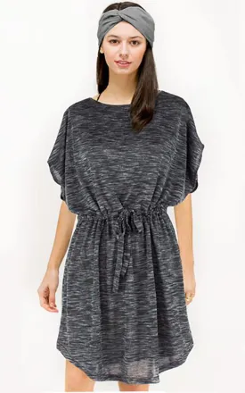 SM339 Black Heather Belted Dress Poncho
