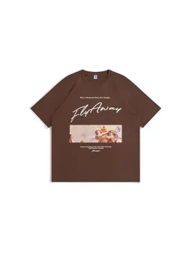 Street Cupid Print Men Short Sleeve Loose Oversize Round Neck Cotton T-Shirt