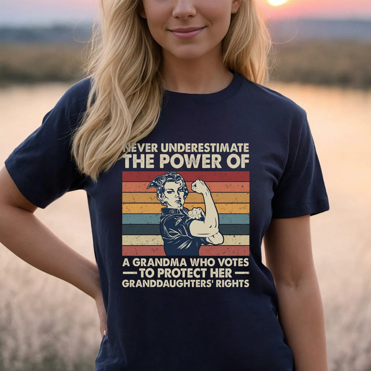 Teesdily | Women Rights Shirt, Never Underestimate The Power Of A Grandma Tee Sweatshirt Hoodie Mug, Women Power Gifts, Retro Style Art Shirt