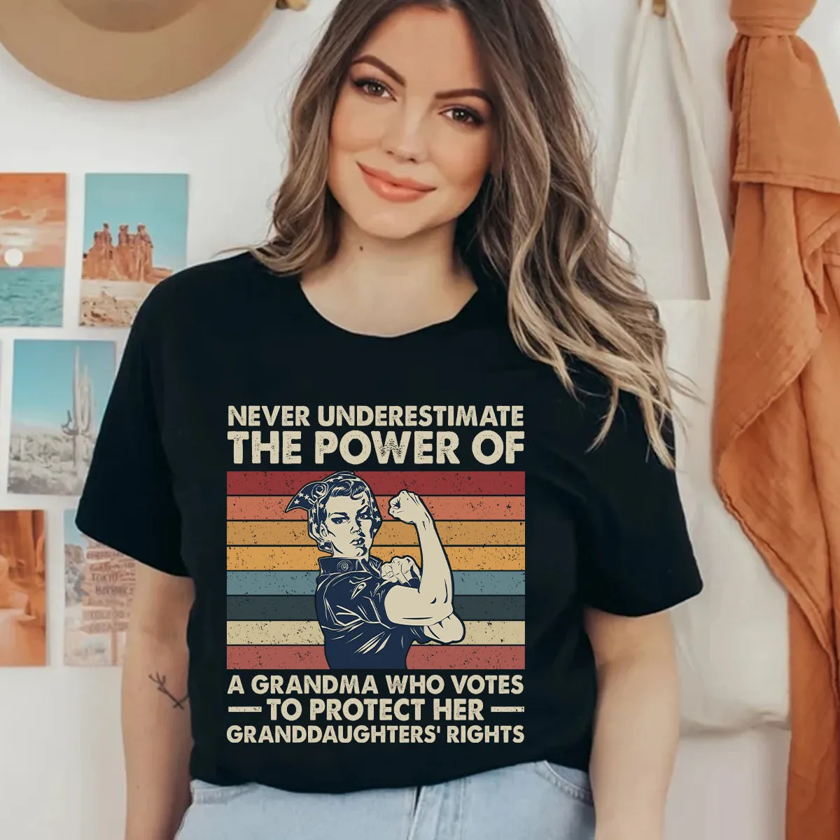 Teesdily | Women Rights Shirt, Never Underestimate The Power Of A Grandma Tee Sweatshirt Hoodie Mug, Women Power Gifts, Retro Style Art Shirt