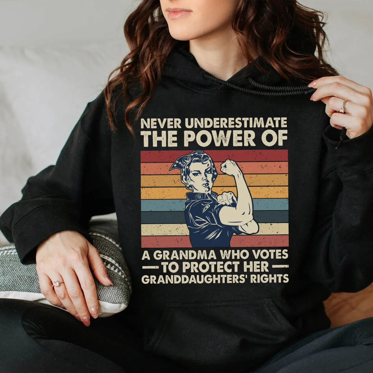 Teesdily | Women Rights Shirt, Never Underestimate The Power Of A Grandma Tee Sweatshirt Hoodie Mug, Women Power Gifts, Retro Style Art Shirt