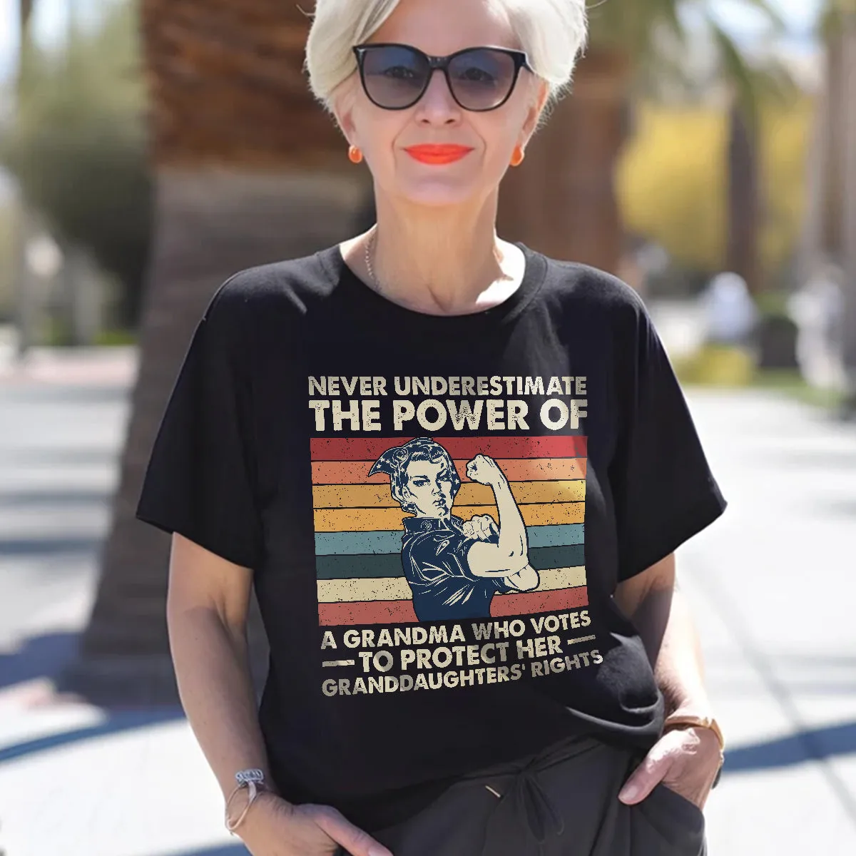 Teesdily | Women Rights Shirt, Never Underestimate The Power Of A Grandma Tee Sweatshirt Hoodie Mug, Women Power Gifts, Retro Style Art Shirt