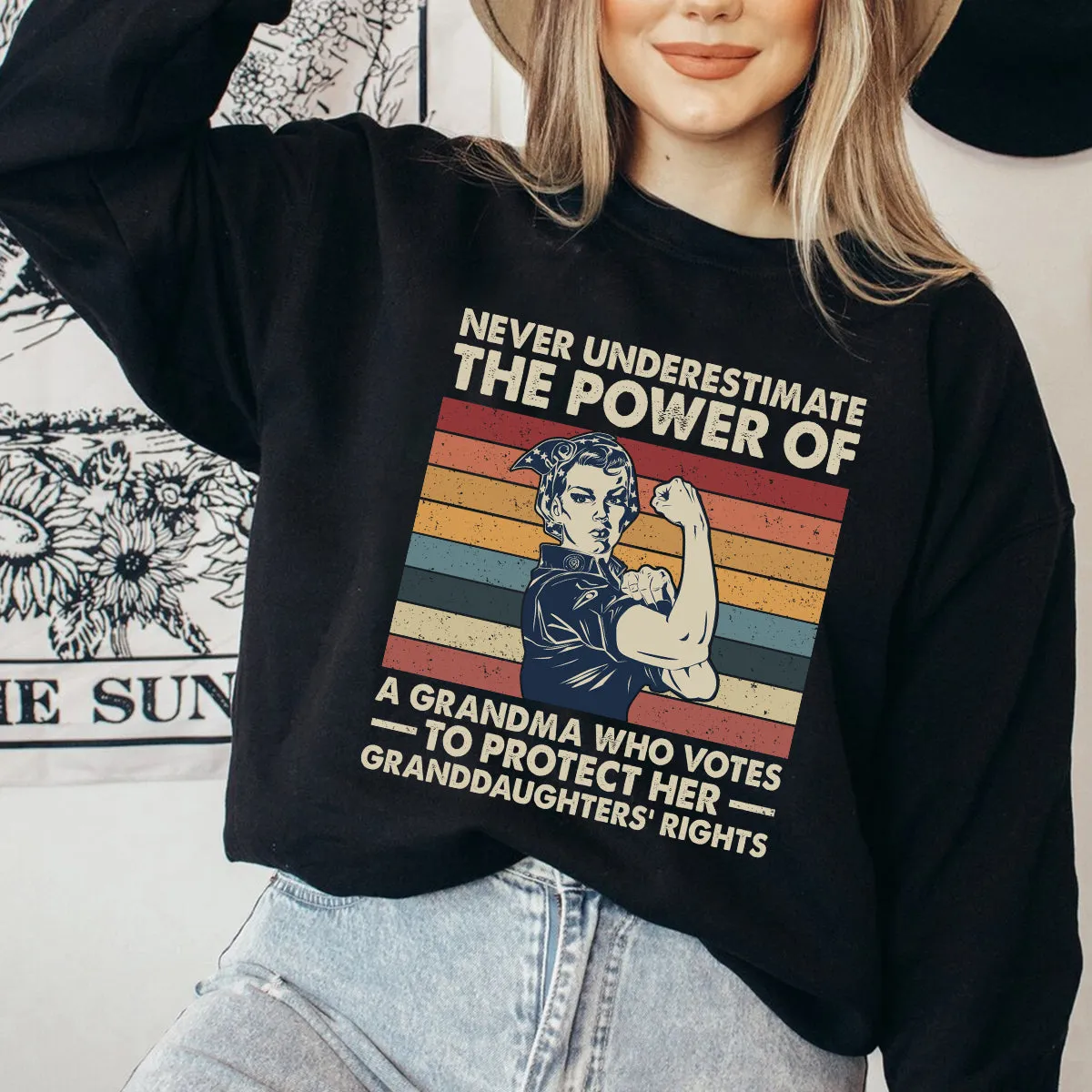 Teesdily | Women Rights Shirt, Never Underestimate The Power Of A Grandma Tee Sweatshirt Hoodie Mug, Women Power Gifts, Retro Style Art Shirt