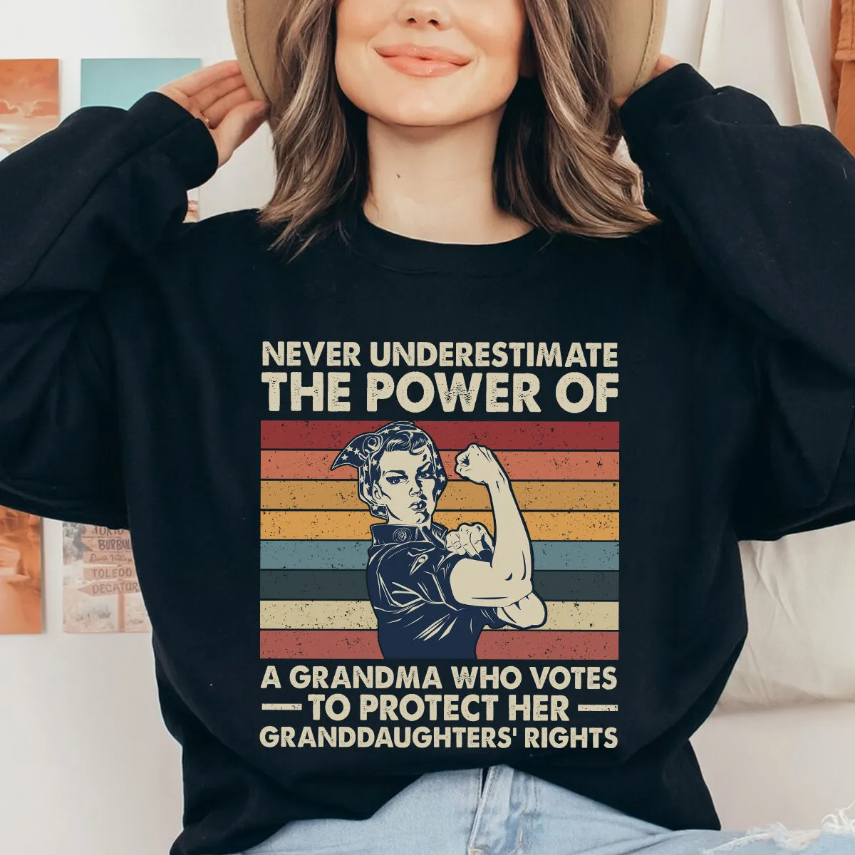 Teesdily | Women Rights Shirt, Never Underestimate The Power Of A Grandma Tee Sweatshirt Hoodie Mug, Women Power Gifts, Retro Style Art Shirt