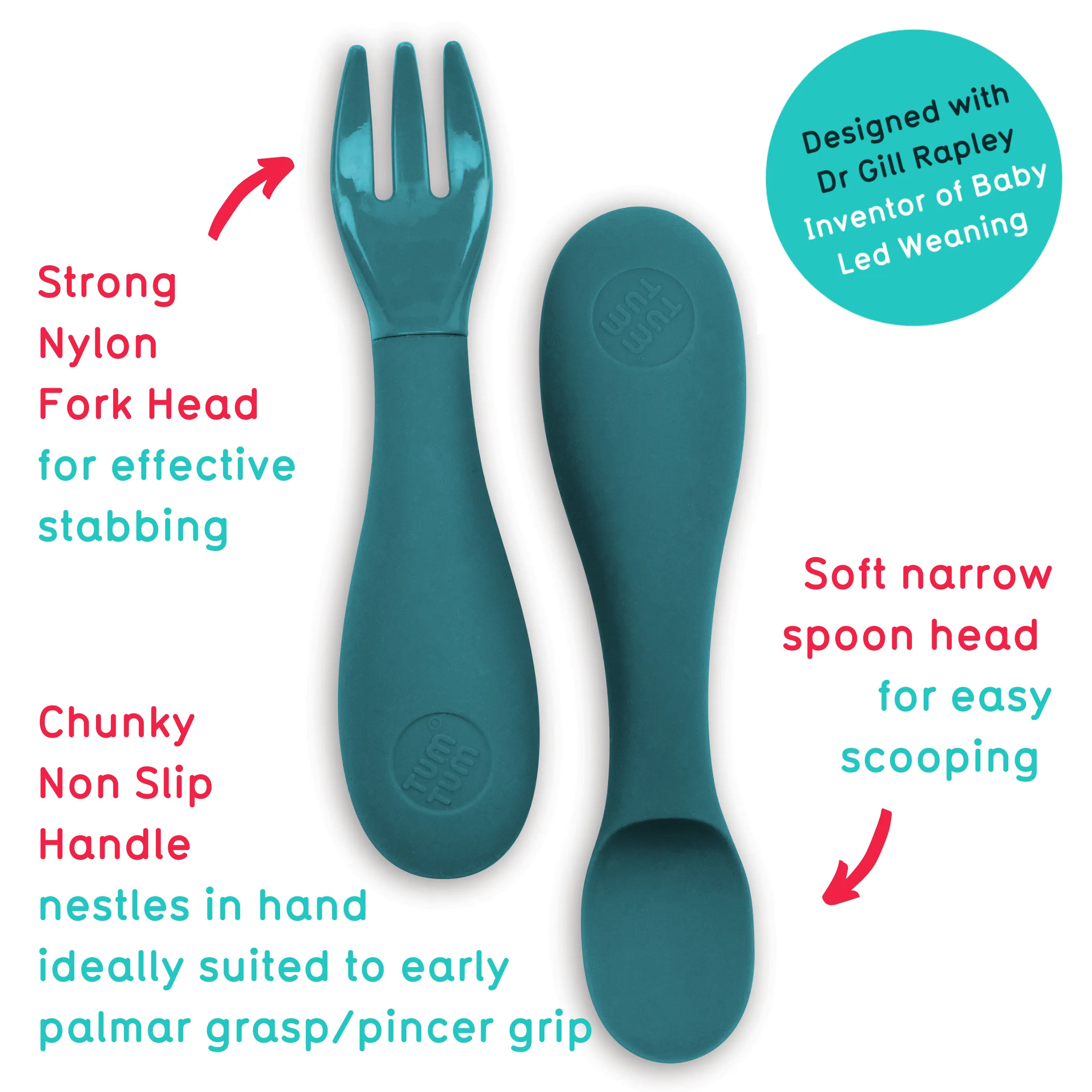 TUM TUM Baby Cutlery With Case, Baby Spoon & Fork Set, Baby Cutlery For Babies, First Self Feeding Cutlery, 6m , Blue