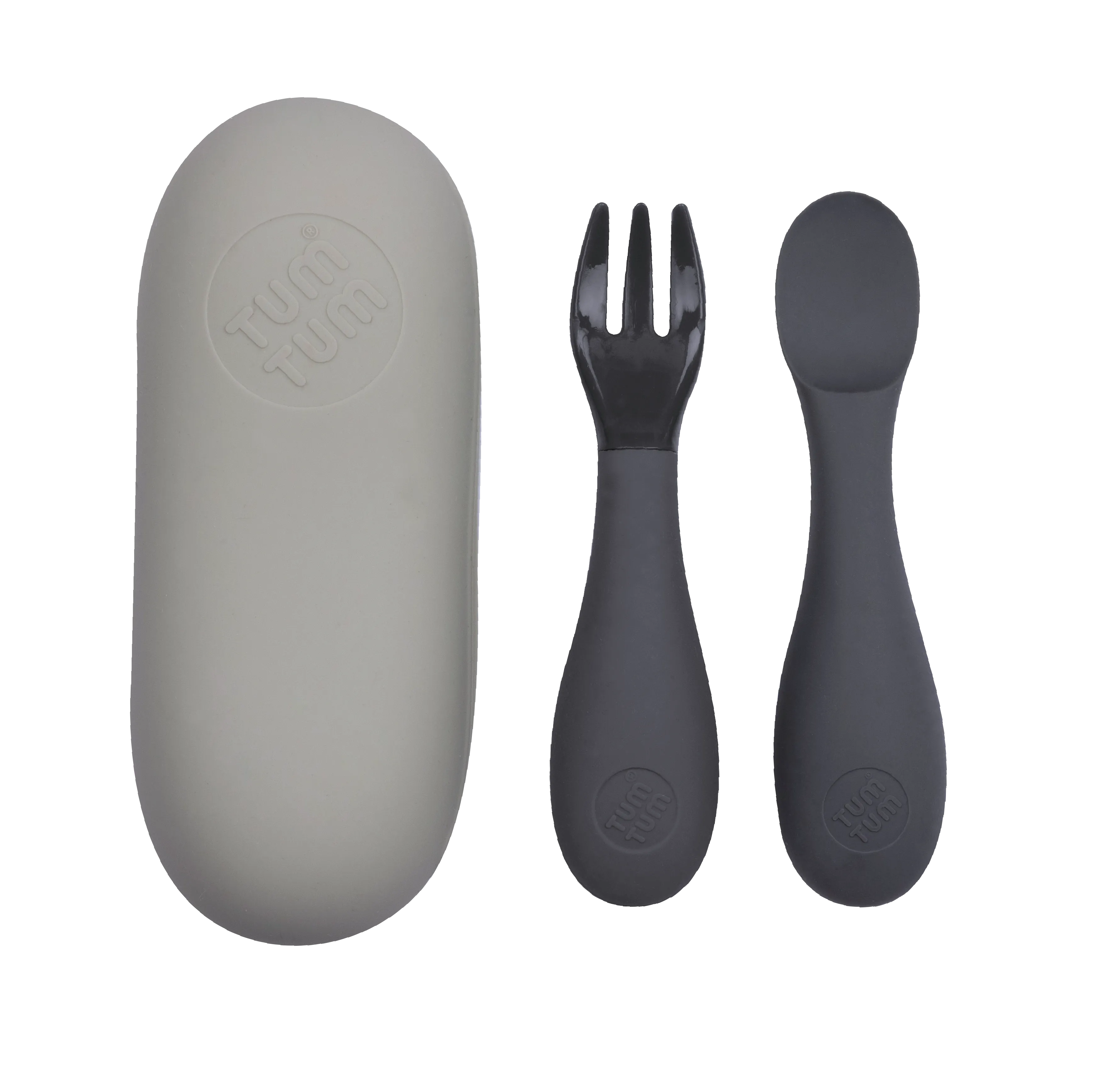 TUM TUM Baby Cutlery With Case, Baby Spoon & fork Set, Baby Cutlery For Babies, First Self Feeding Cutlery, 6m ,Grey