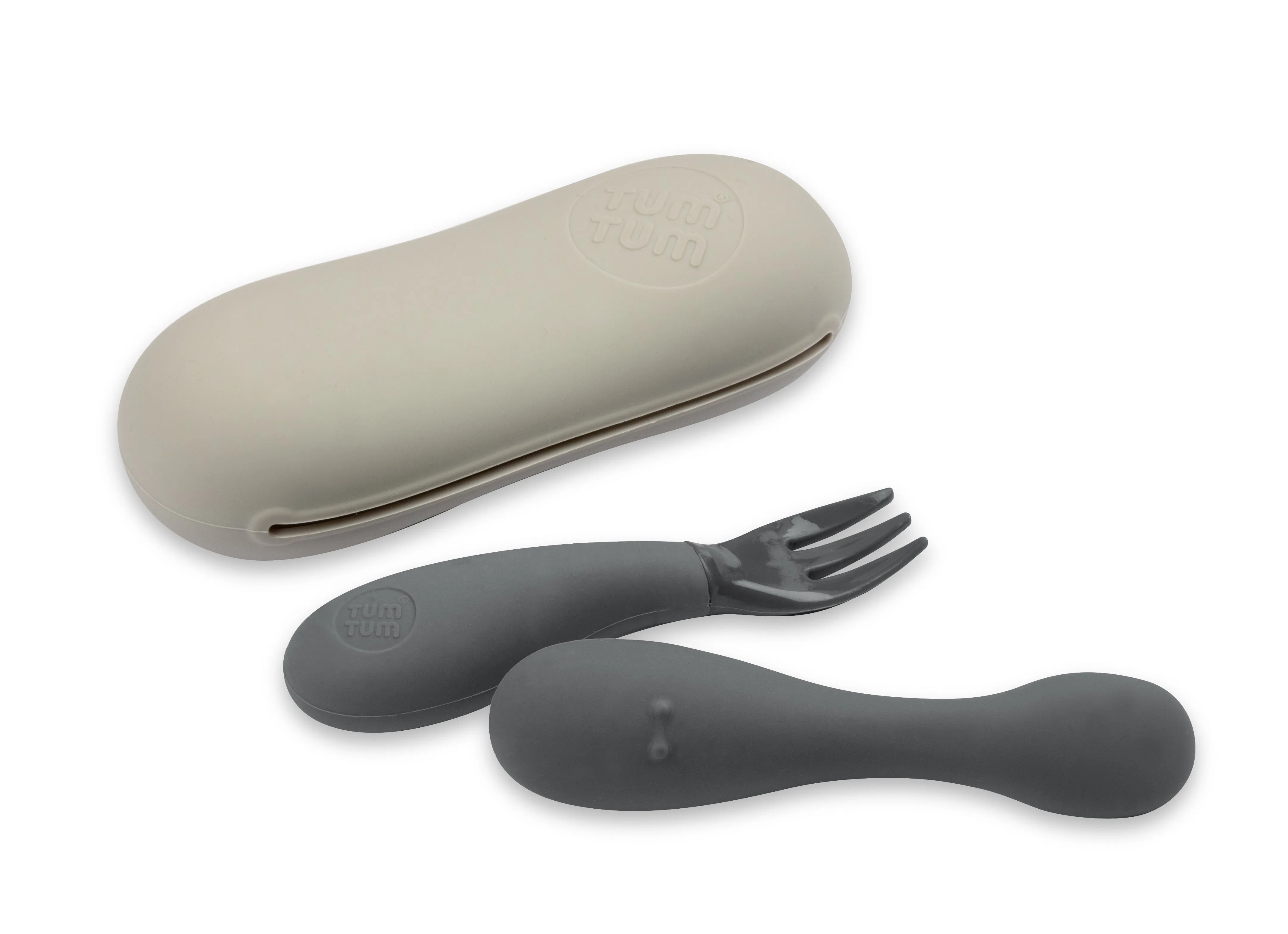 TUM TUM Baby Cutlery With Case, Baby Spoon & fork Set, Baby Cutlery For Babies, First Self Feeding Cutlery, 6m ,Grey