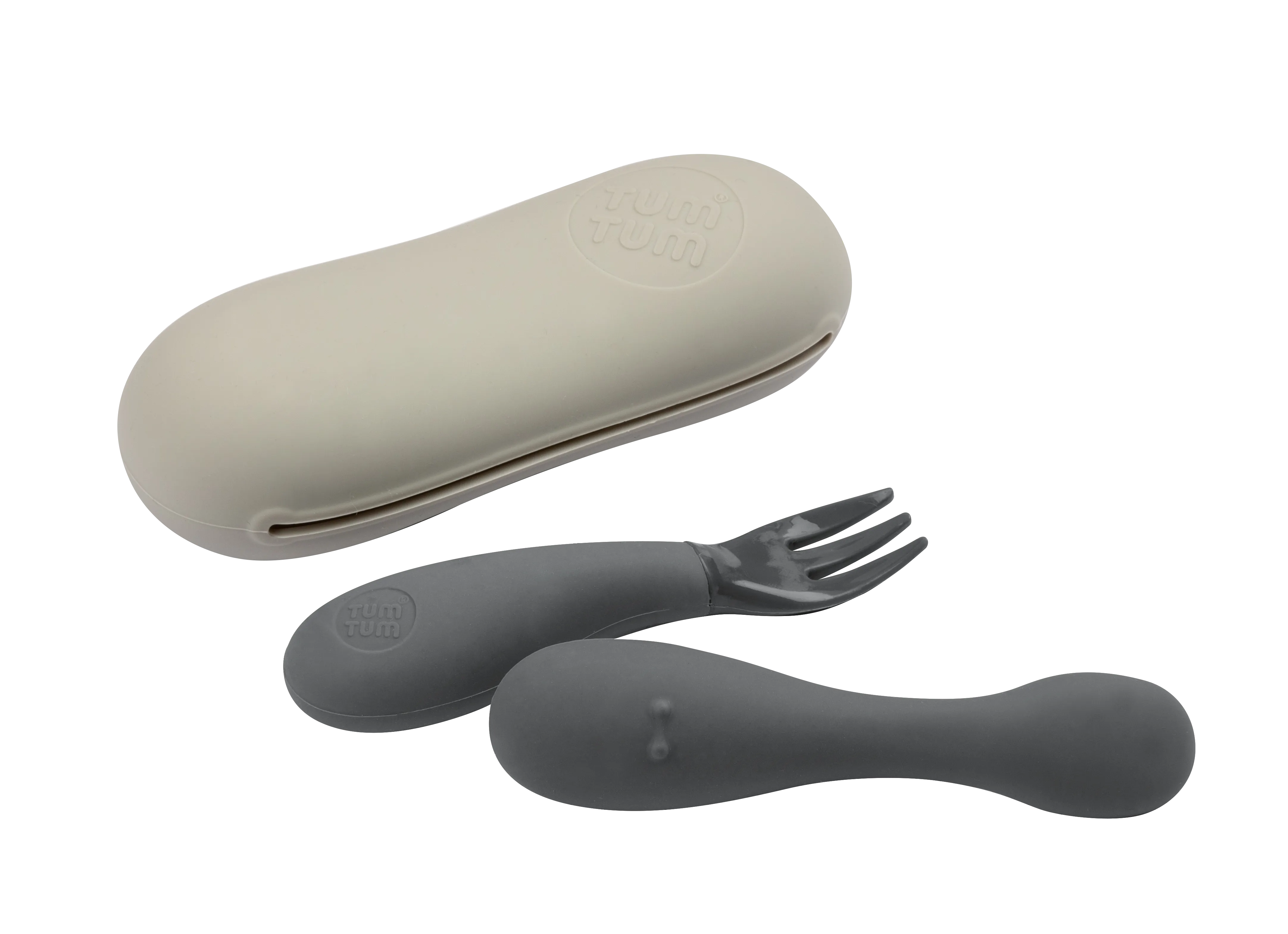 TUM TUM Baby Cutlery With Case, Baby Spoon & fork Set, Baby Cutlery For Babies, First Self Feeding Cutlery, 6m ,Grey